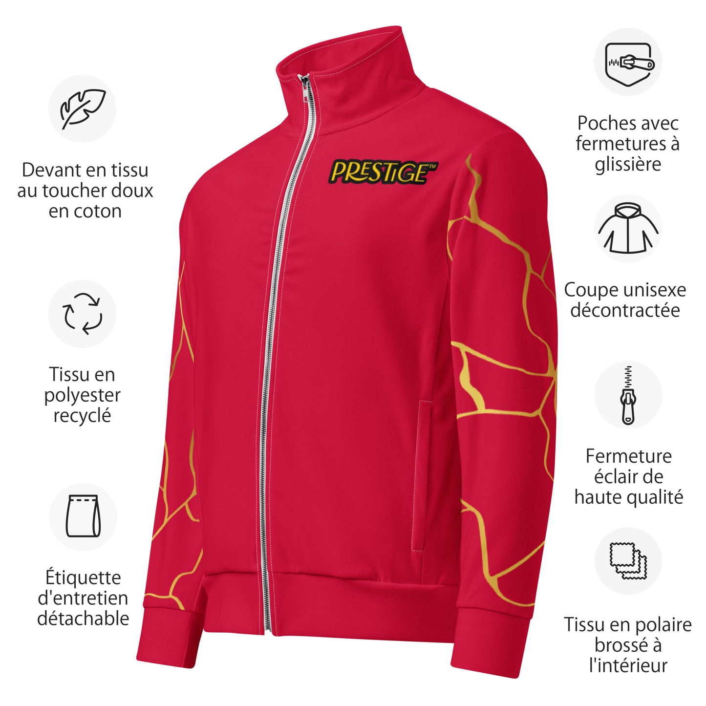 Prestige™ Unisex Track Jacket Carmine Red and Gold Filament Horizon