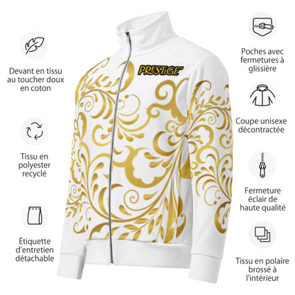 Unisex-Trainingsjacke mit Blümchenmuster in Weiß und Gold