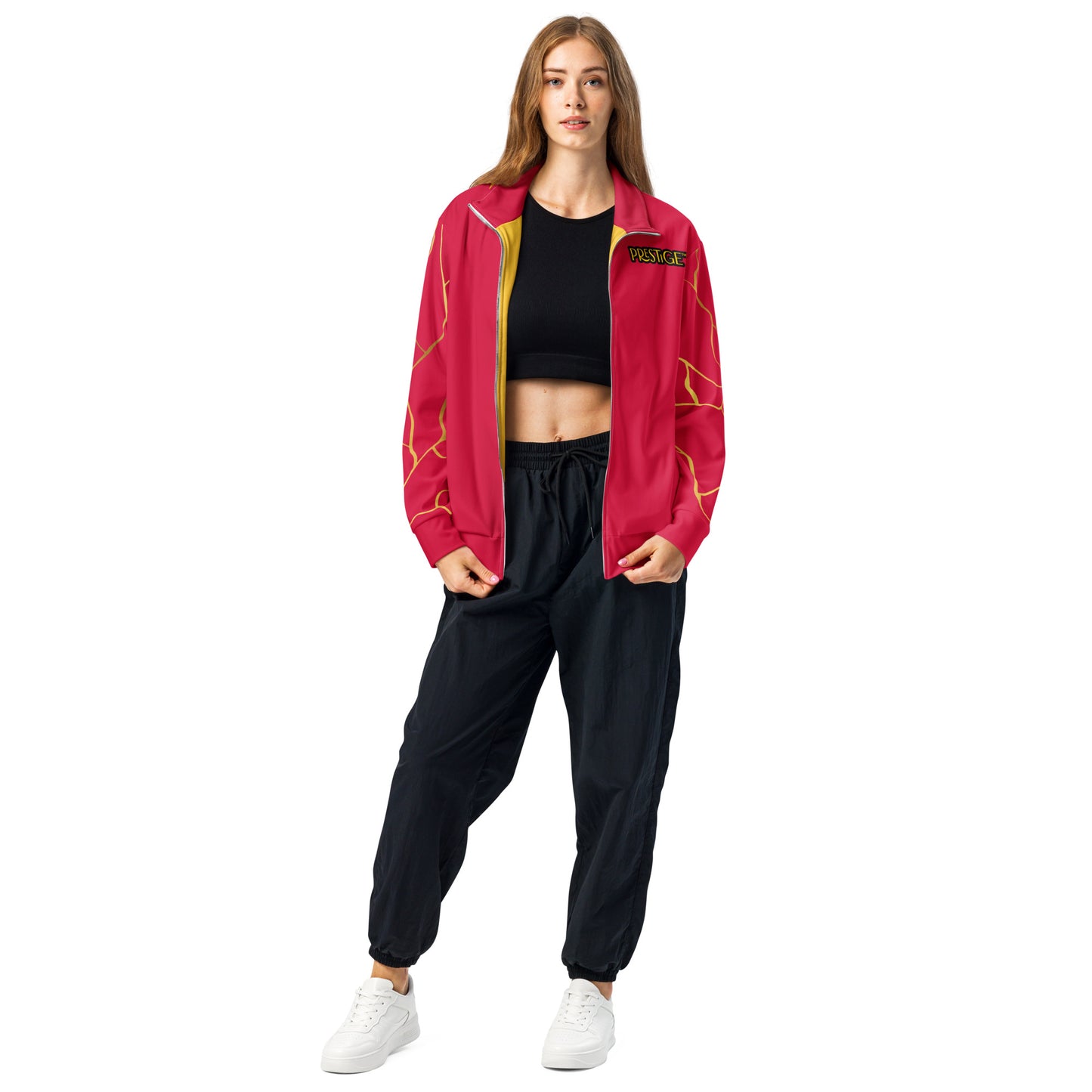 Prestige™ Unisex Track Jacket Carmine Red and Gold Filament Horizon