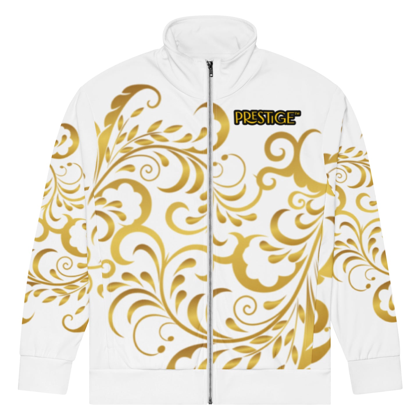 Unisex-Trainingsjacke mit Blümchenmuster in Weiß und Gold