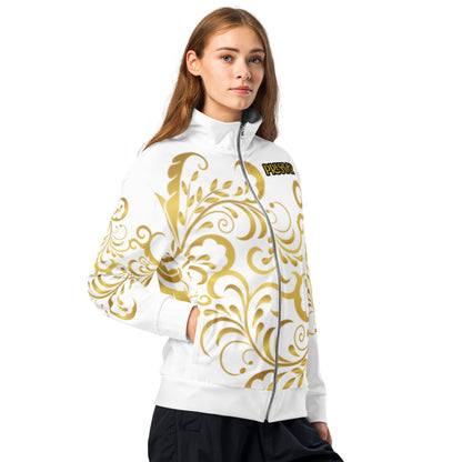 Unisex-Trainingsjacke mit Blümchenmuster in Weiß und Gold