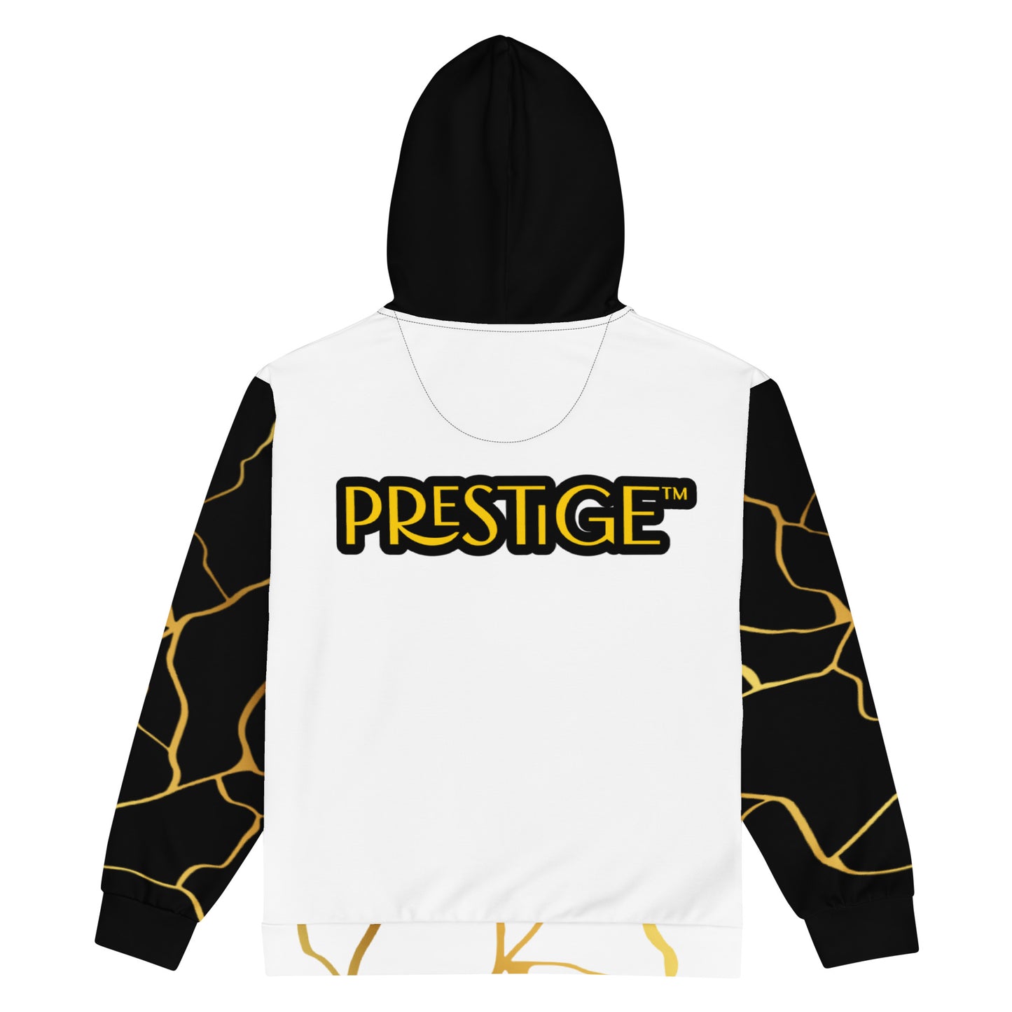 Prestige™ Weiß-Schwarz-Gold-Filament-Unisex-Kapuzenpullover mit Reißverschluss