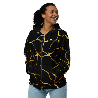 Prestige™ Unisex-Kapuzenpullover mit Reißverschluss, Schwarz und Gold