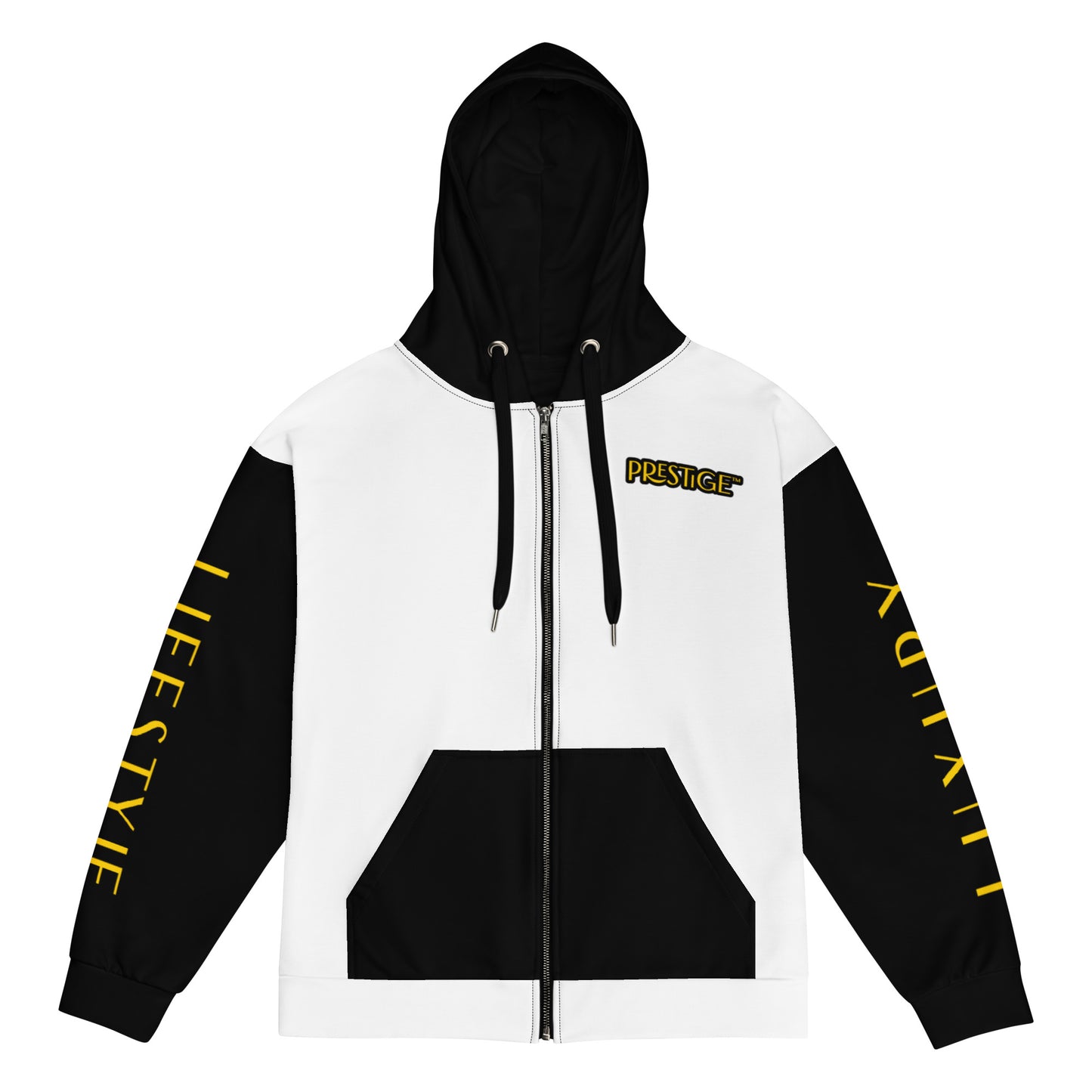 Prestige™ Unisex Zip-Up Hoodie White &amp; Black Lifestyle &amp; Luxury