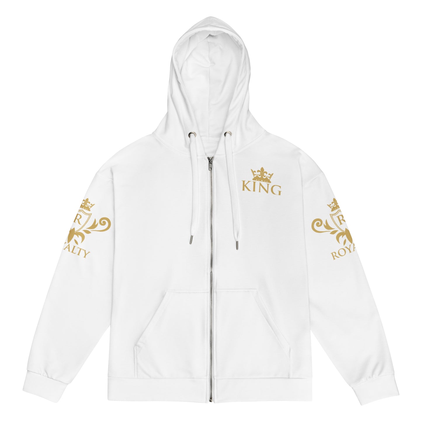 Sweat à capuche zippé unisexe Prestige™ Blanc & Or KING