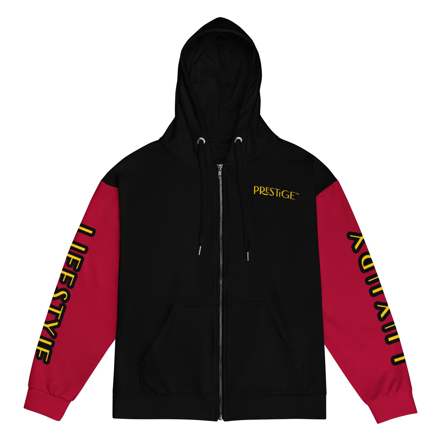 Prestige™ Unisex Zip Hoodie Schwarz &amp; Wein Lifestyle &amp; Luxus