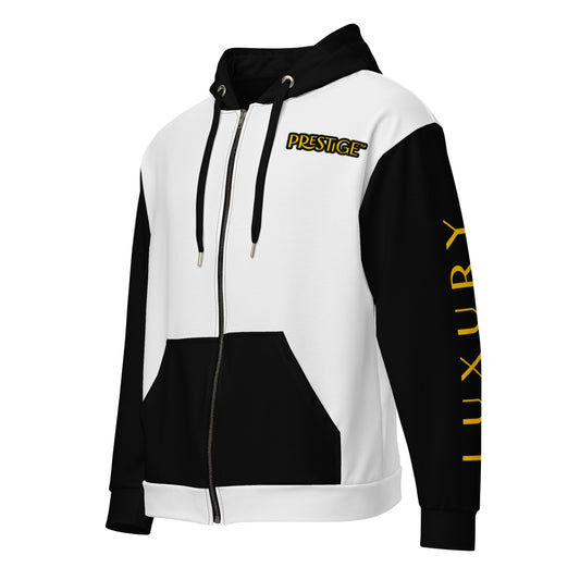 Prestige™ Unisex Zip-Up Hoodie White &amp; Black Lifestyle &amp; Luxury