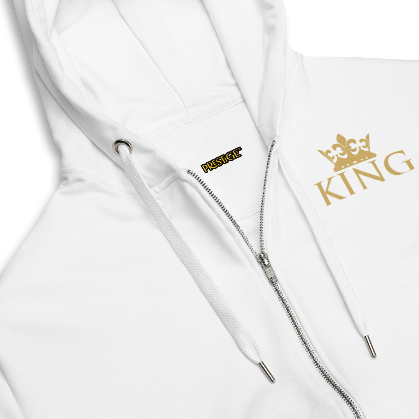 Sweat à capuche zippé unisexe Prestige™ Blanc & Or KING