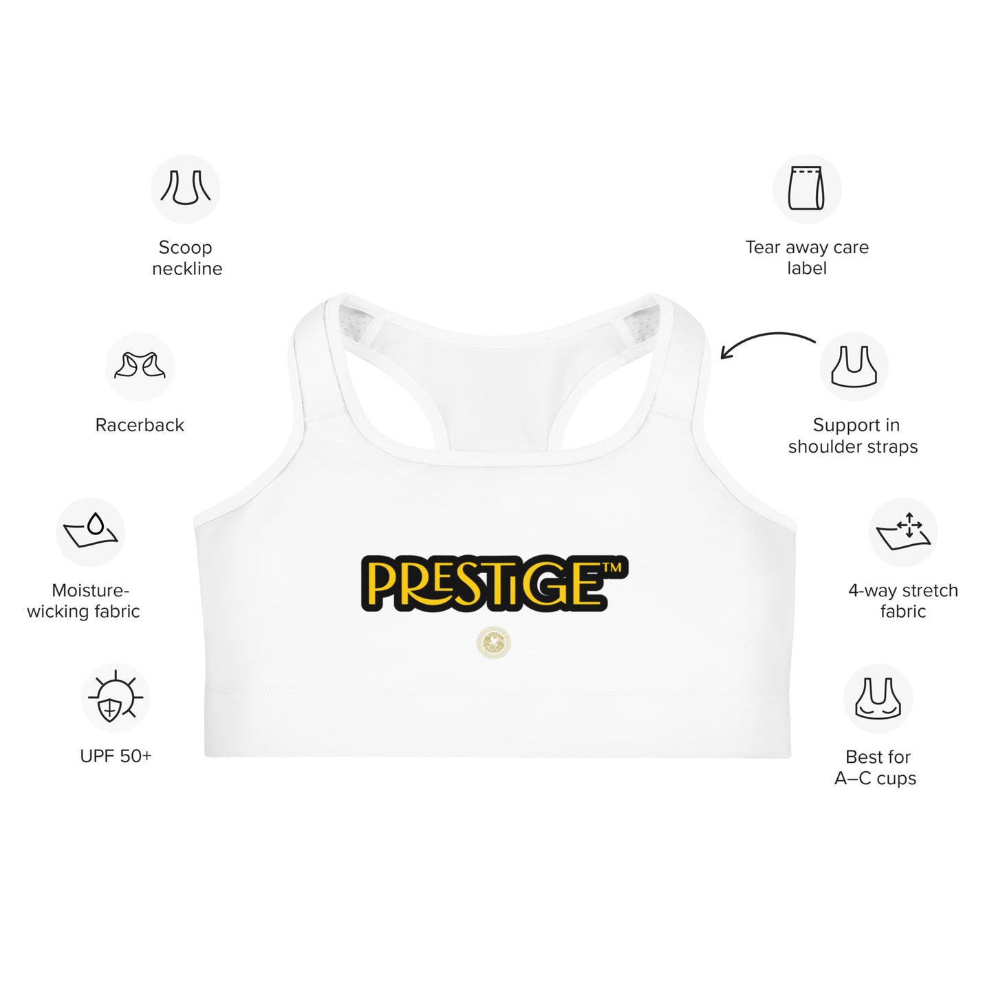 Prestige™ White and Gold DRAGON Sports Bra