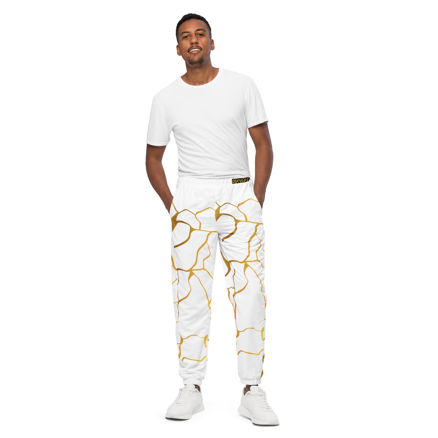 Prestige™ Unisex-Jogginghose aus weißem und goldenem Filament