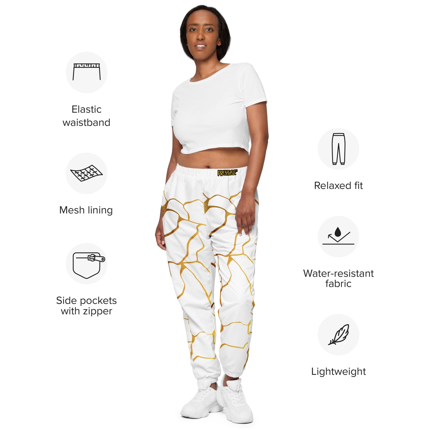 Prestige™ Unisex-Jogginghose aus weißem und goldenem Filament