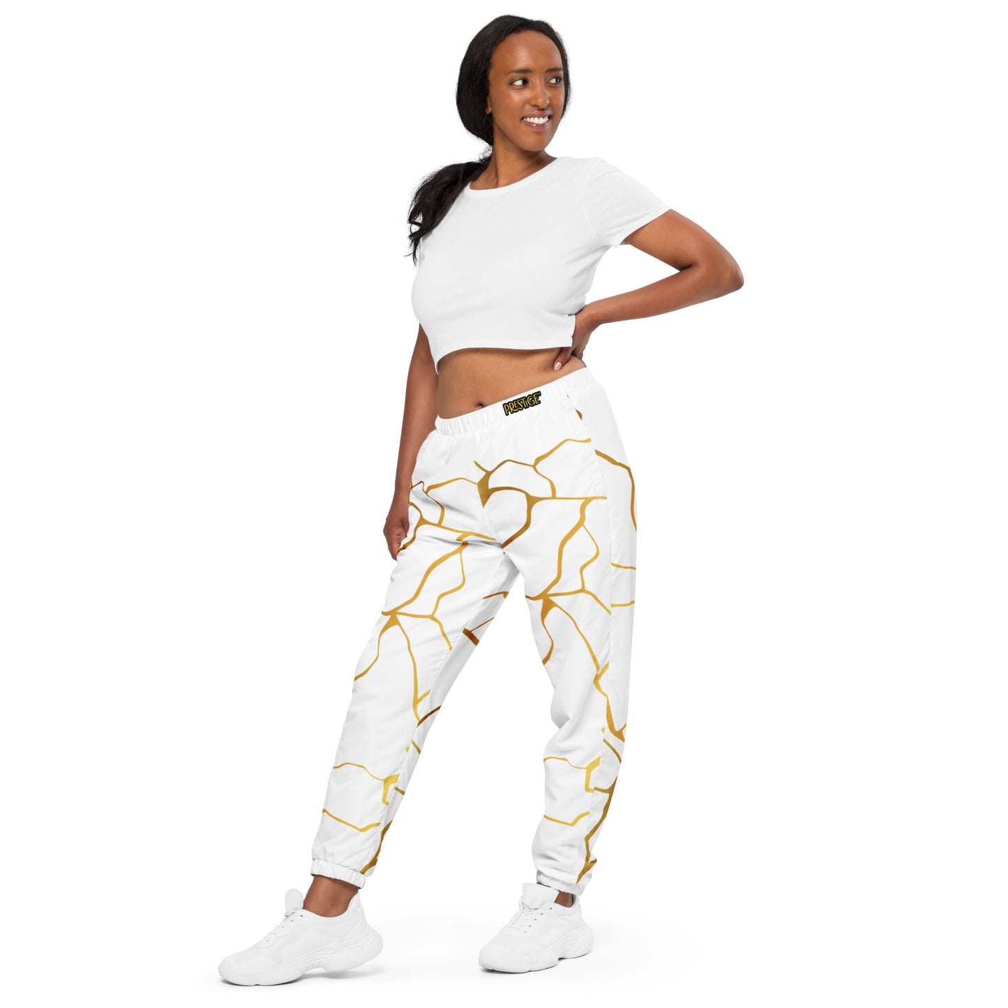 Prestige™ Unisex-Jogginghose aus weißem und goldenem Filament