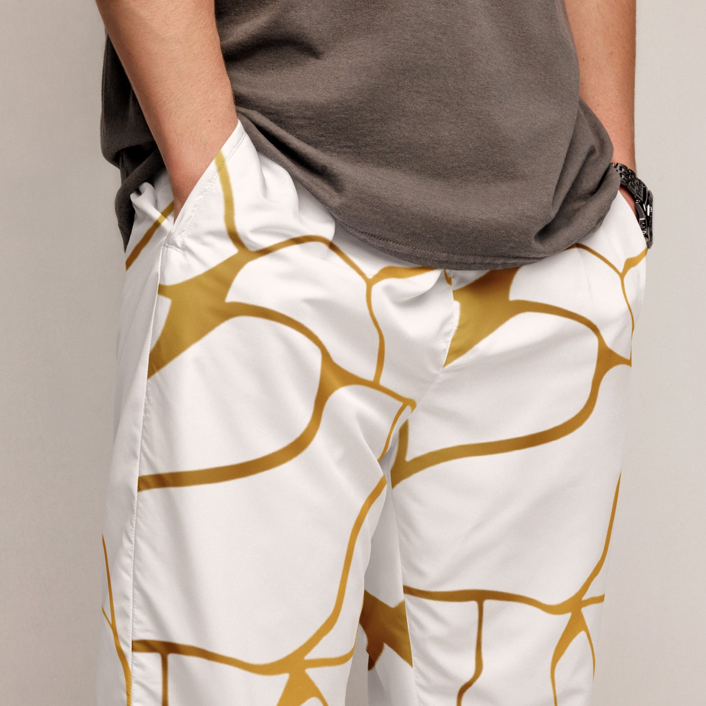 Prestige™ Unisex-Jogginghose aus weißem und goldenem Filament