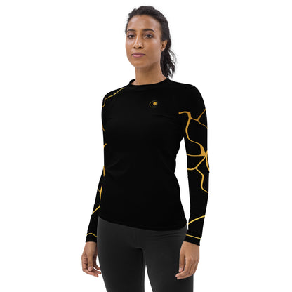 T-shirt de Compression Prestige™ pour Femme Noir et Or Filament