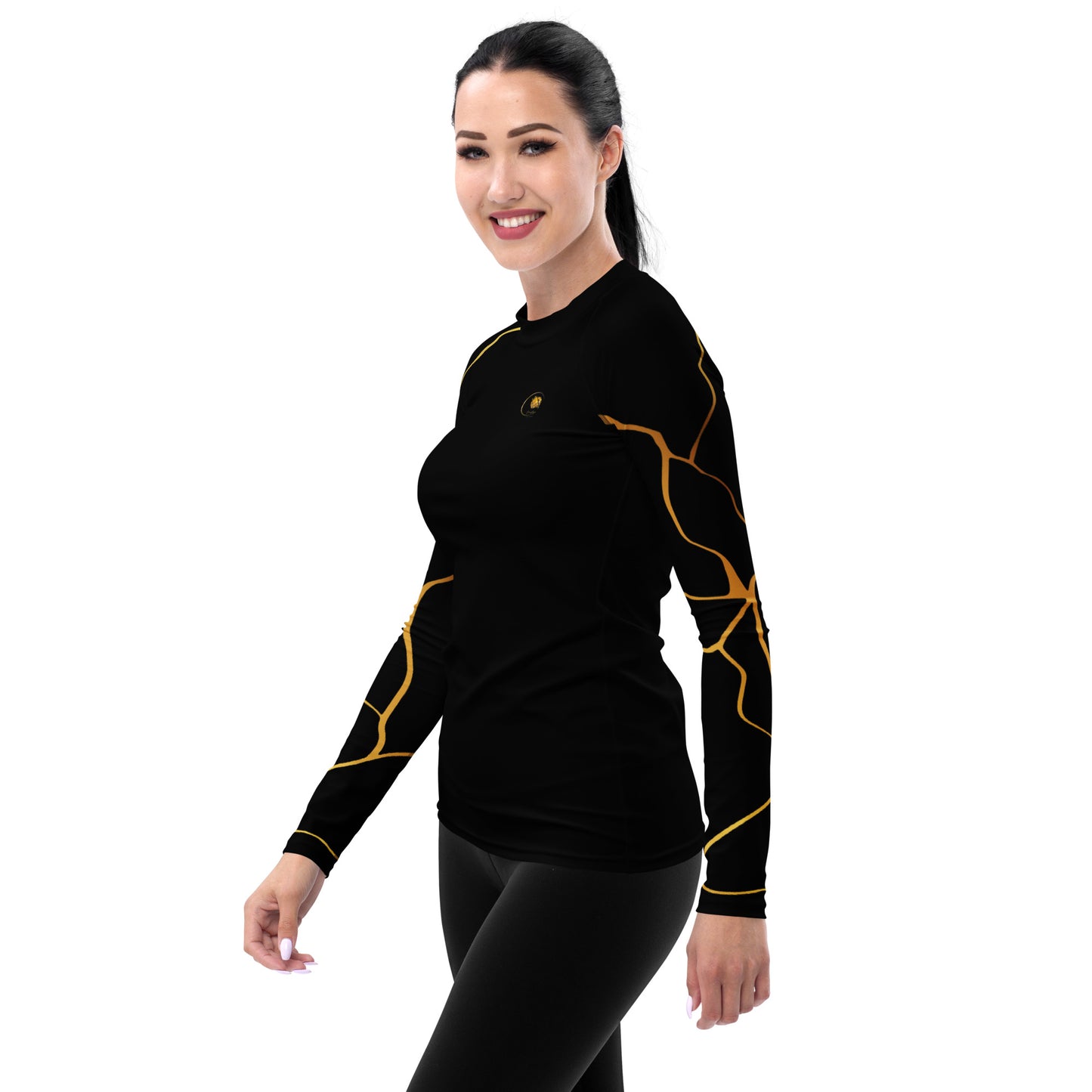 T-shirt de Compression Prestige™ pour Femme Noir et Or Filament