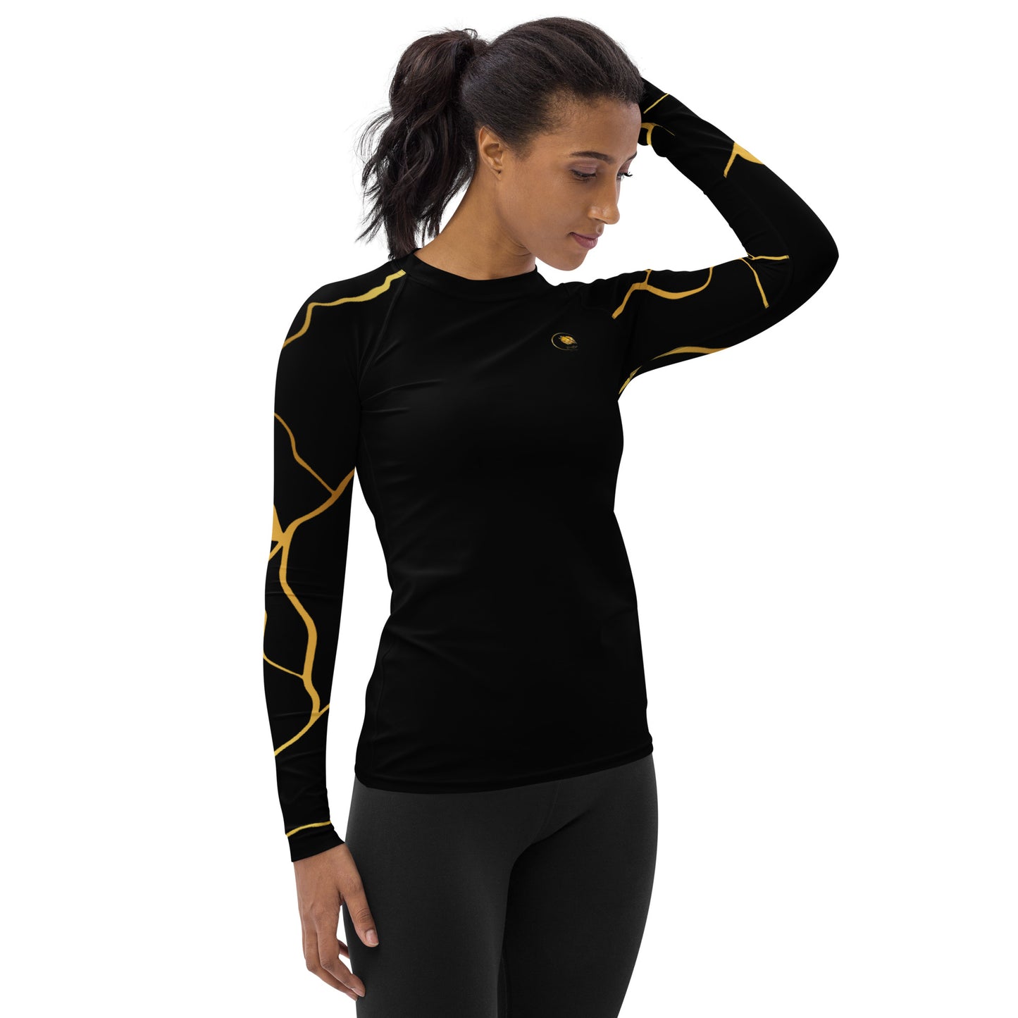 T-shirt de Compression Prestige™ pour Femme Noir et Or Filament