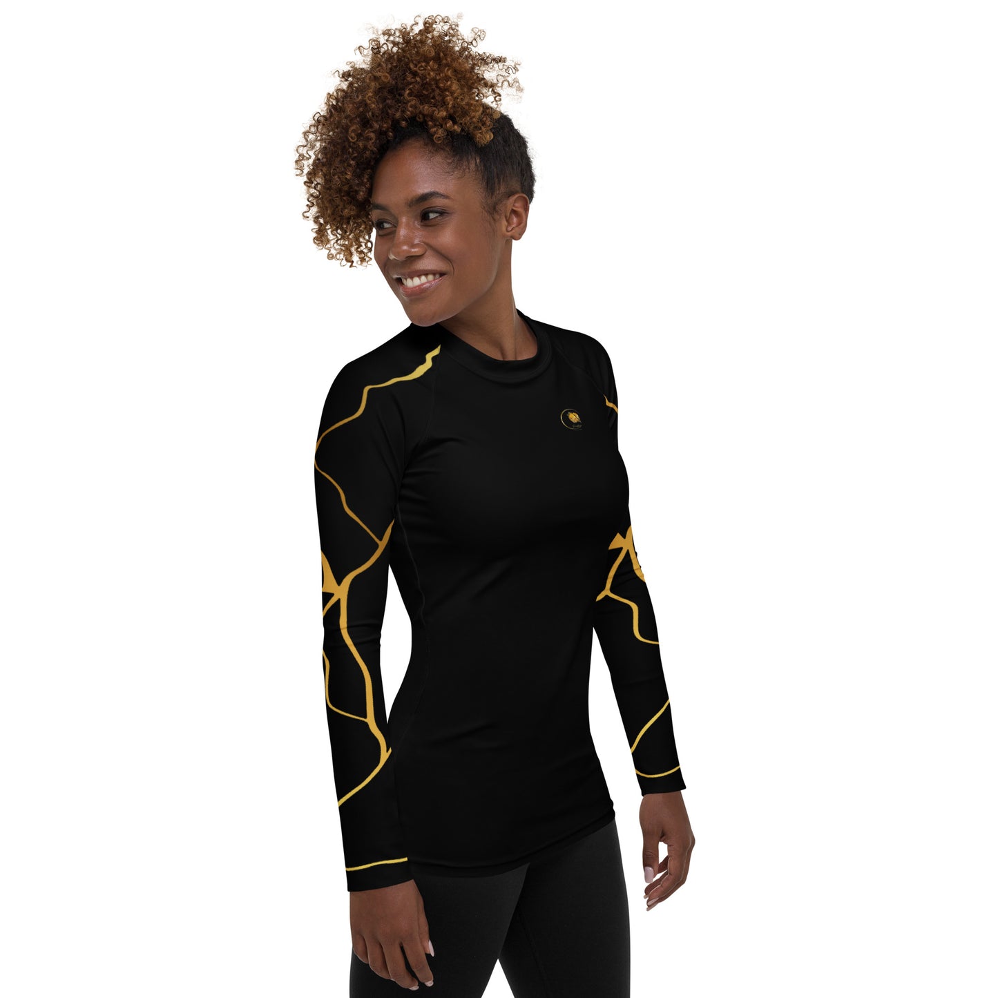 T-shirt de Compression Prestige™ pour Femme Noir et Or Filament