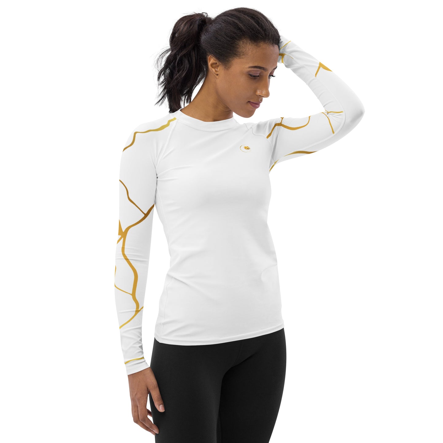 Prestige™ Kompressions-T-Shirt für Damen, weißes und goldenes Filament