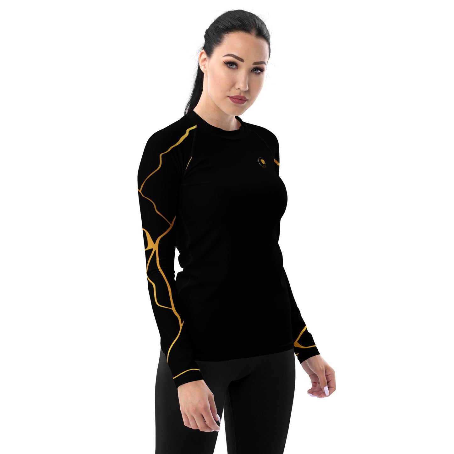 T-shirt de Compression Prestige™ pour Femme Noir et Or Filament