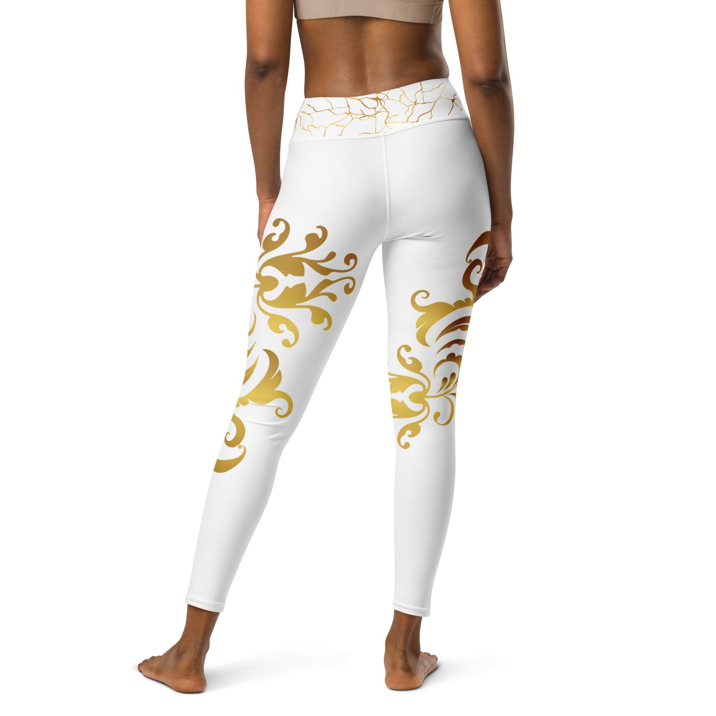 Legging de Yoga Prestige™ Blanc et Or Floraison