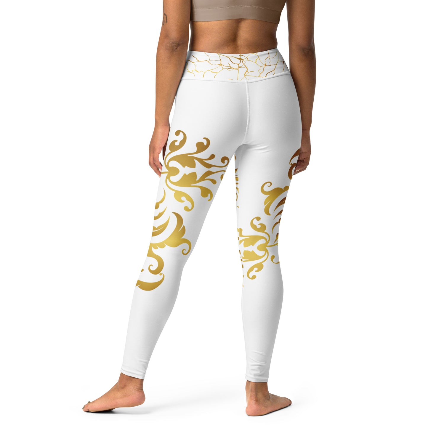 Legging de Yoga Prestige™ Blanc et Or Floraison