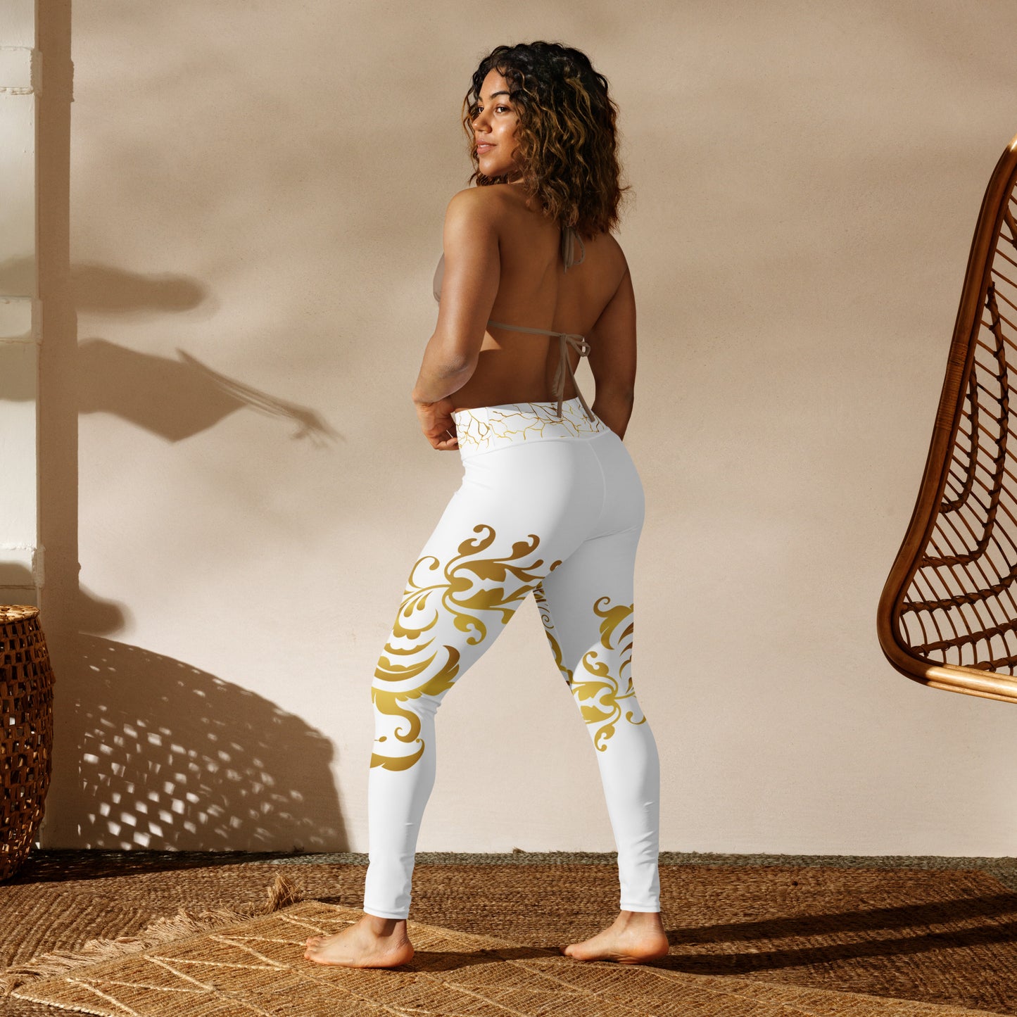 Legging de Yoga Prestige™ Blanc et Or Floraison