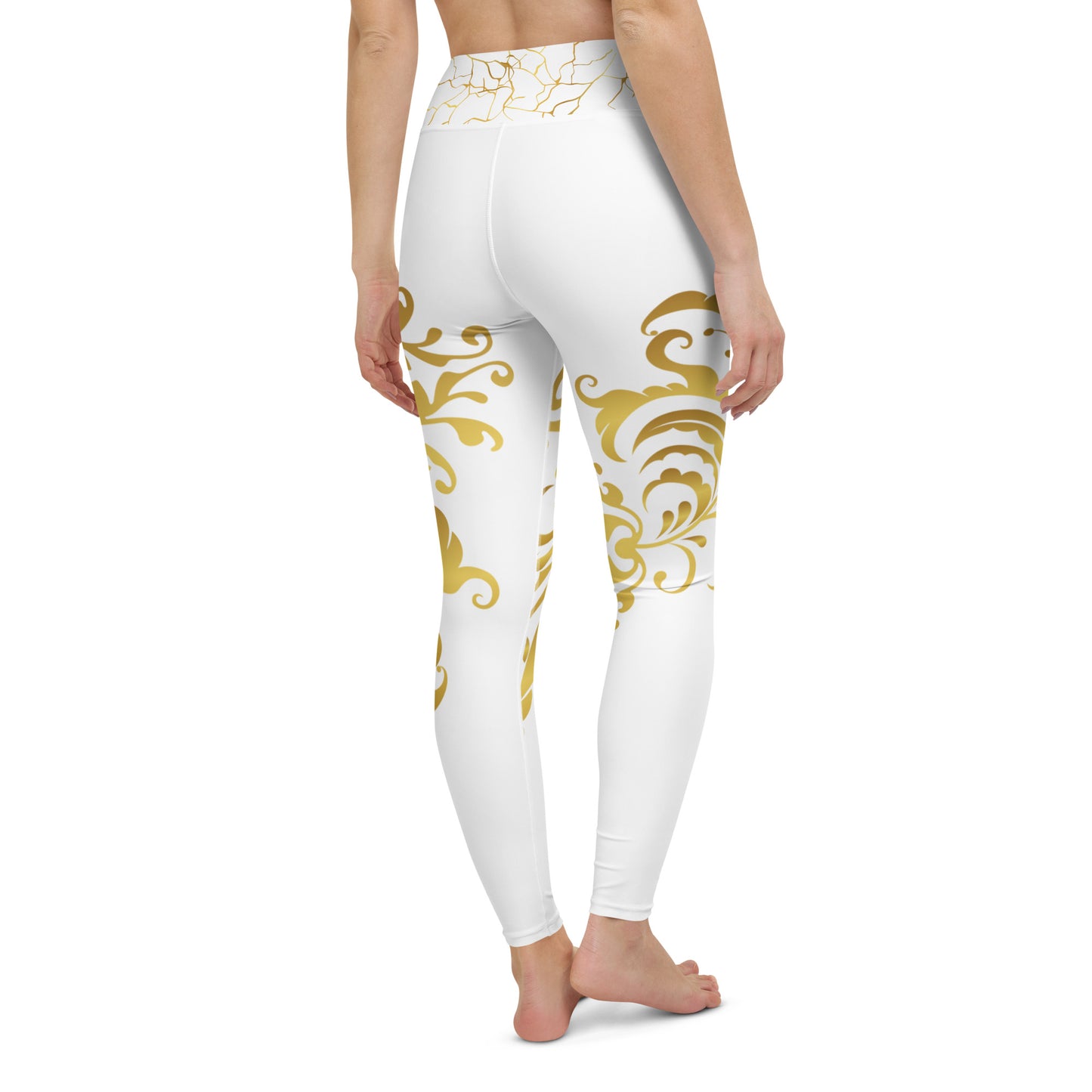 Legging de Yoga Prestige™ Blanc et Or Floraison