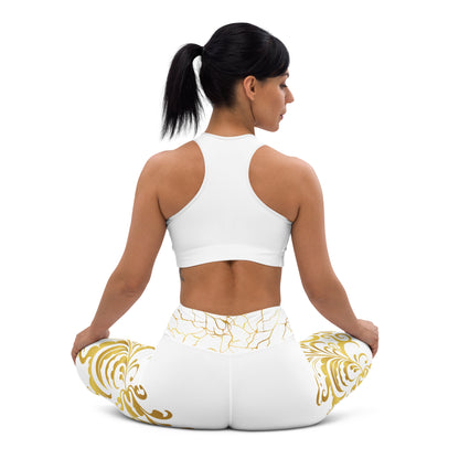 Legging de Yoga Prestige™ Blanc et Or Floraison