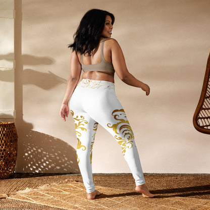 Legging de Yoga Prestige™ Blanc et Or Floraison