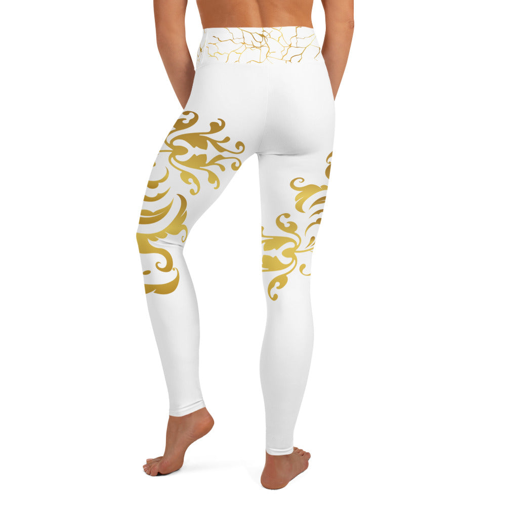 Legging de Yoga Prestige™ Blanc et Or Floraison