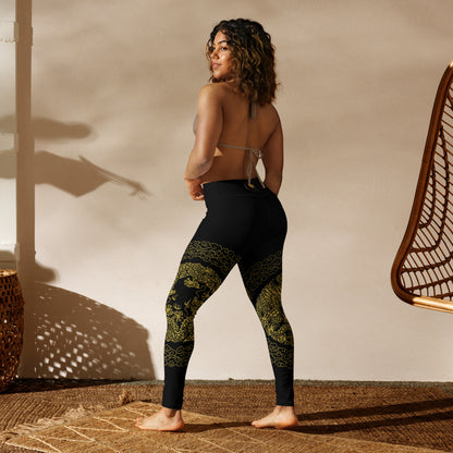 Legging de Yoga Prestige™ Noir et Or Dragon