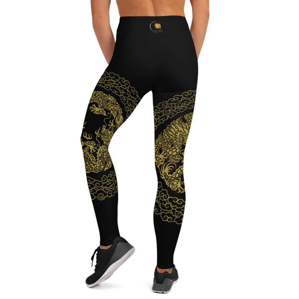 Legging de Yoga Prestige™ Noir et Or Dragon