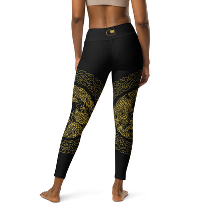 Legging de Yoga Prestige™ Noir et Or Dragon