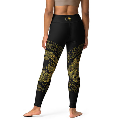 Legging de Yoga Prestige™ Noir et Or Dragon