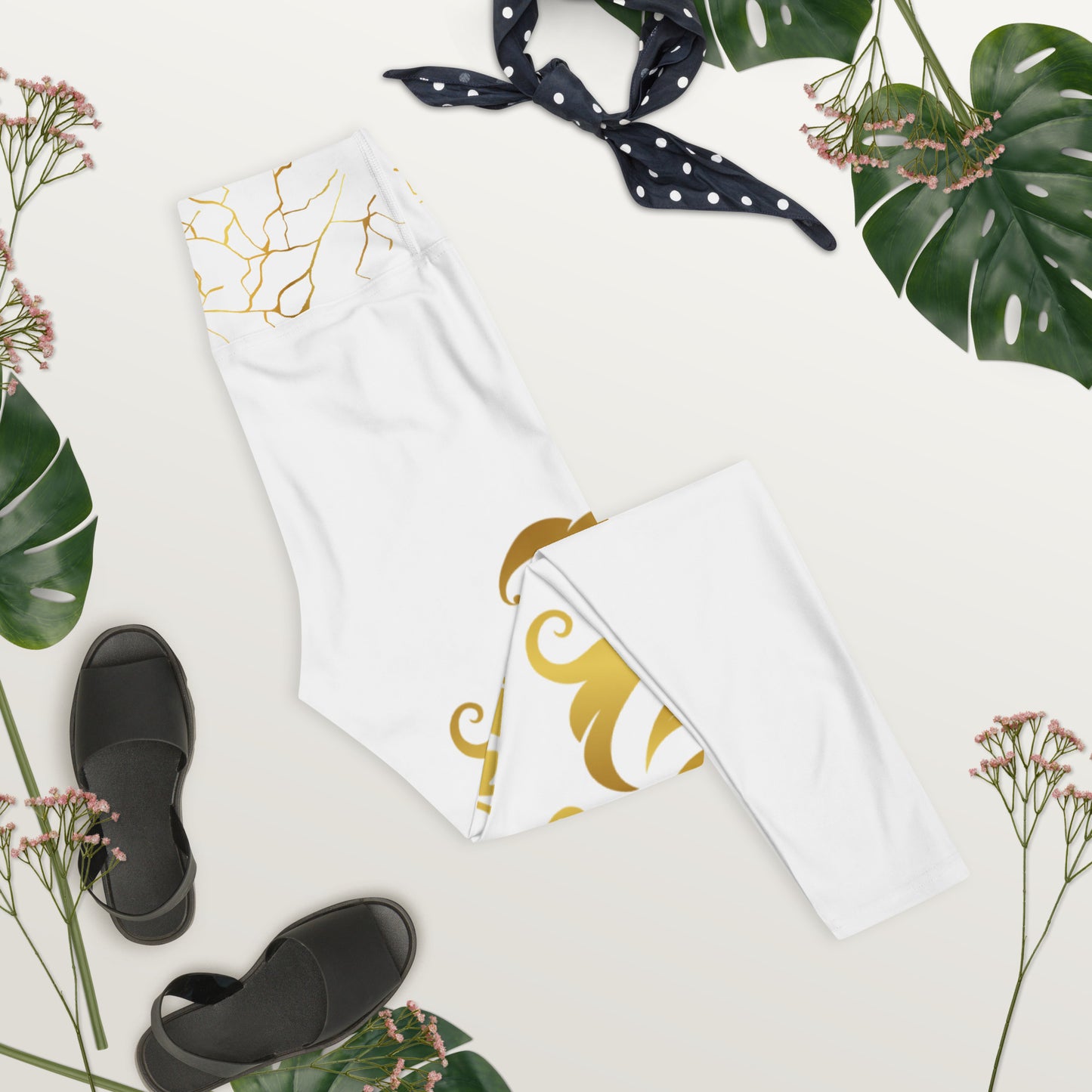 Legging de Yoga Prestige™ Blanc et Or Floraison