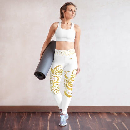 Legging de Yoga Prestige™ Blanc et Or Floraison