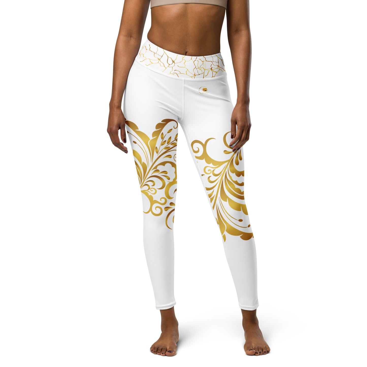 Legging de Yoga Prestige™ Blanc et Or Floraison