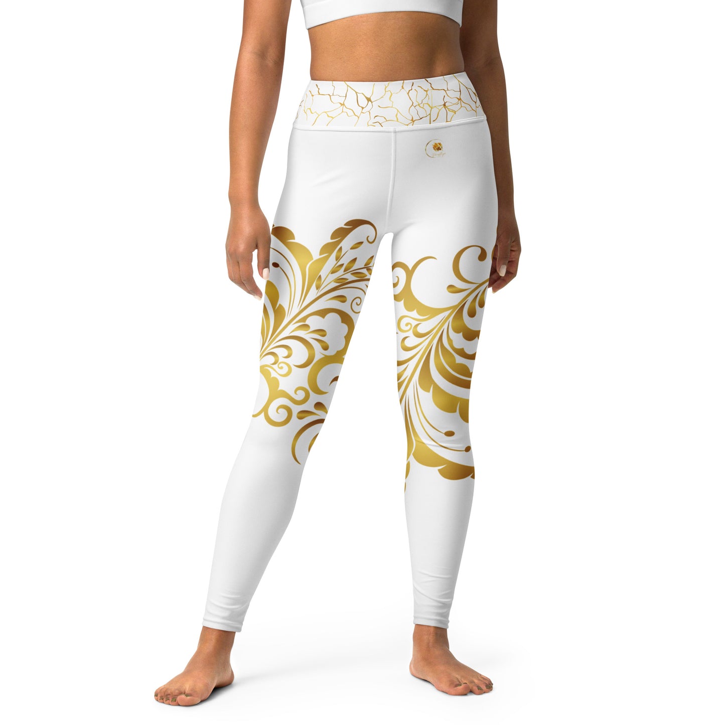 Legging de Yoga Prestige™ Blanc et Or Floraison