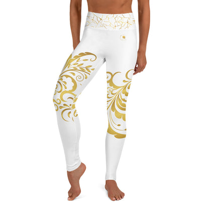 Legging de Yoga Prestige™ Blanc et Or Floraison