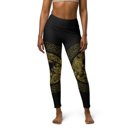 Legging de Yoga Prestige™ Noir et Or Dragon