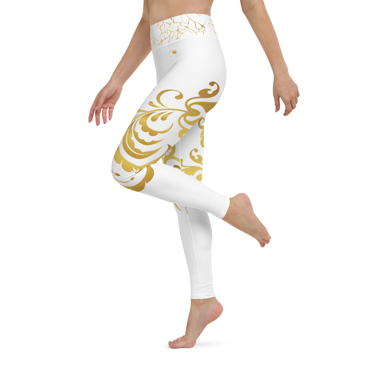 Legging de Yoga Prestige™ Blanc et Or Floraison