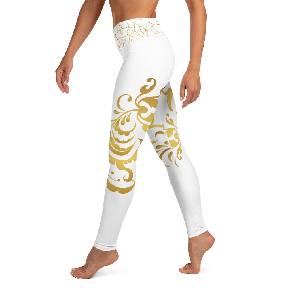 Legging de Yoga Prestige™ Blanc et Or Floraison