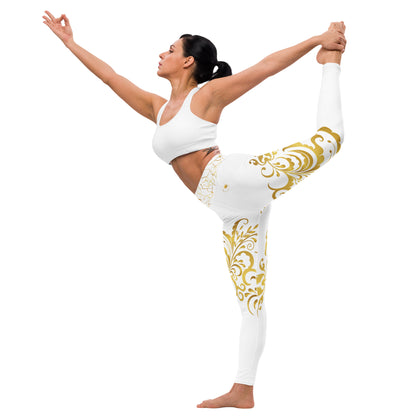 Legging de Yoga Prestige™ Blanc et Or Floraison