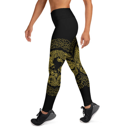 Legging de Yoga Prestige™ Noir et Or Dragon