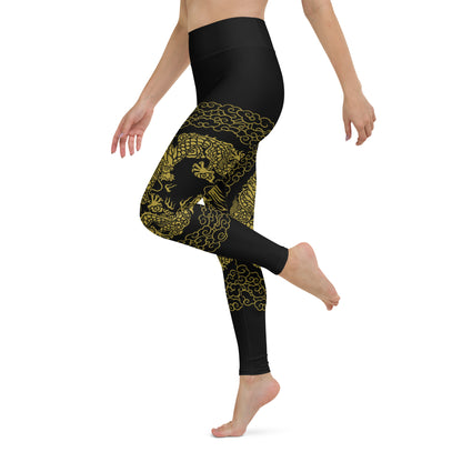 Legging de Yoga Prestige™ Noir et Or Dragon