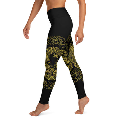 Legging de Yoga Prestige™ Noir et Or Dragon