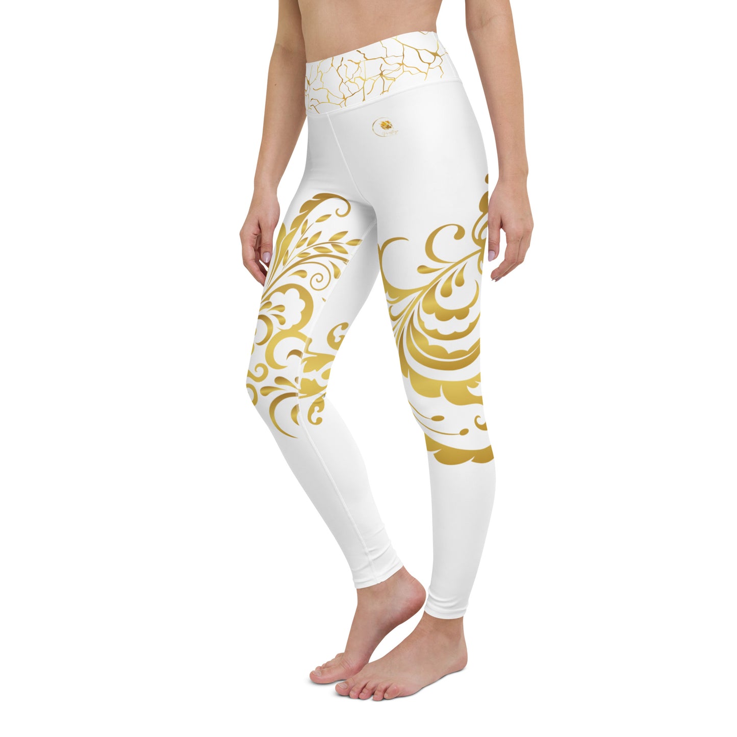 Legging de Yoga Prestige™ Blanc et Or Floraison