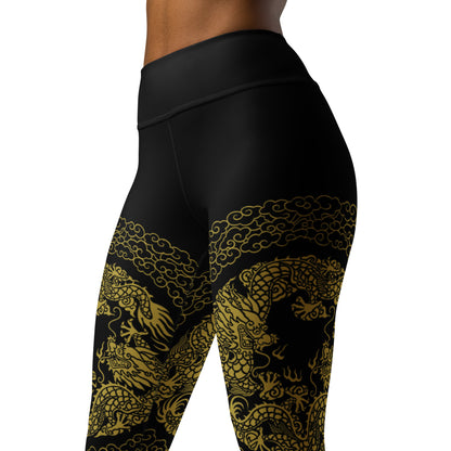 Legging de Yoga Prestige™ Noir et Or Dragon