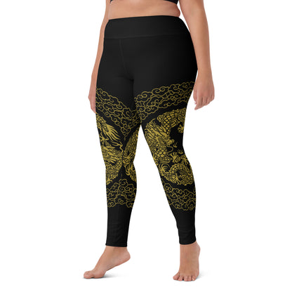 Legging de Yoga Prestige™ Noir et Or Dragon