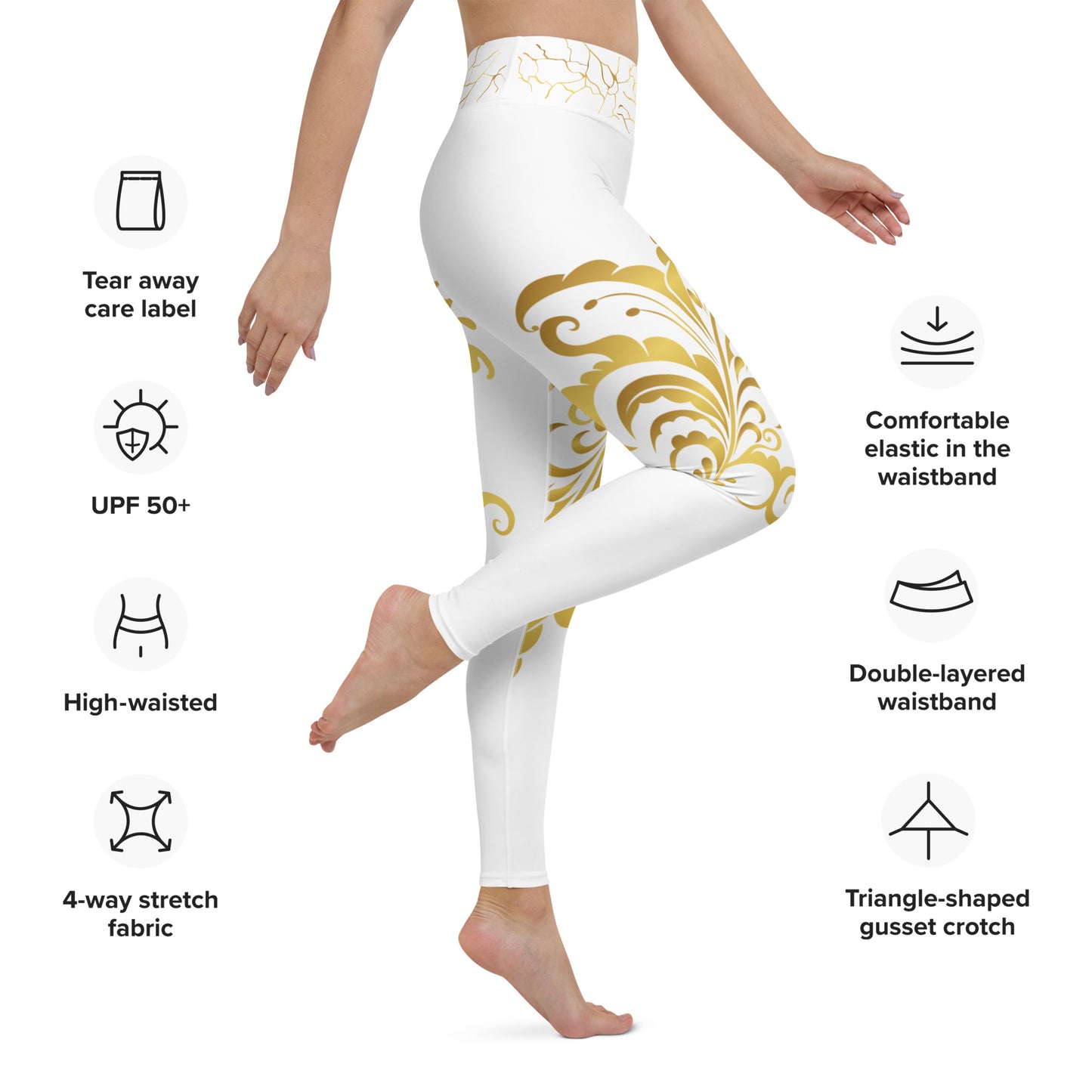 Legging de Yoga Prestige™ Blanc et Or Floraison